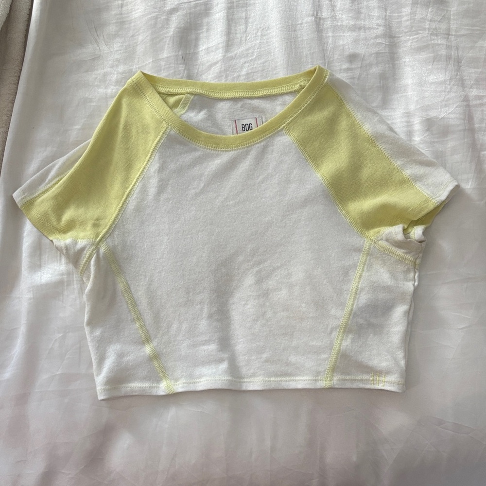 Urban Outfitters White and Yellow Crop Top